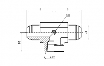 Тройник T-образный JIC3/4" с внутренней резьбой NPT1/2" (Ш-Внутр-Ш)